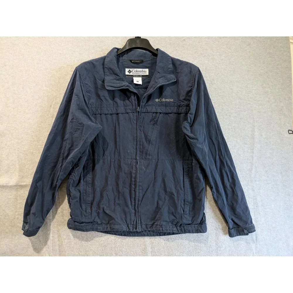 Columbia Windbreaker Jacket Men's Large Blue Full Zip‎ Omni Shield Outdoor Coat